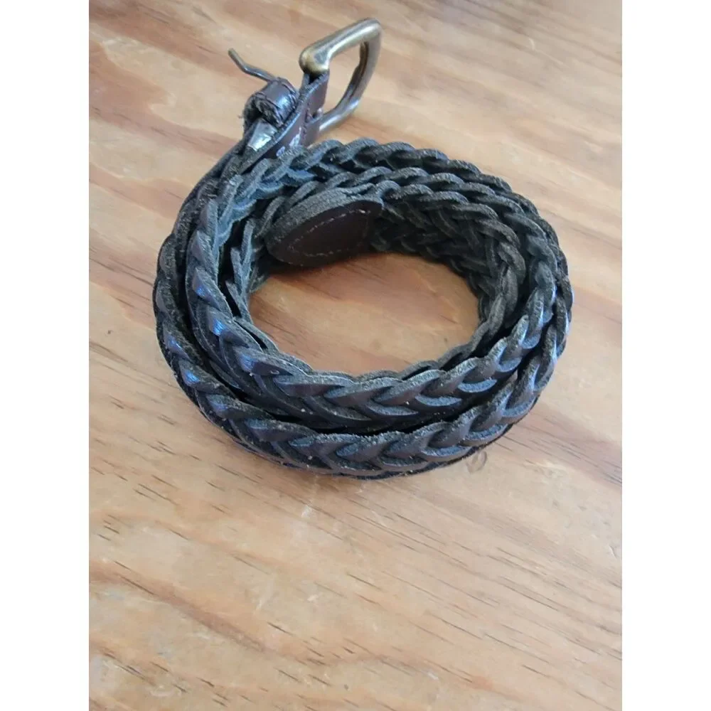 Genuine Leather Braided Belt Brown XSmall Small